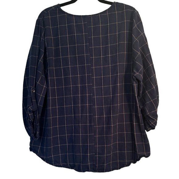 She + Sky 100% Cotton Navy Blue Top w/tie front & button sleeves Womens size XL - Picture 2 of 6